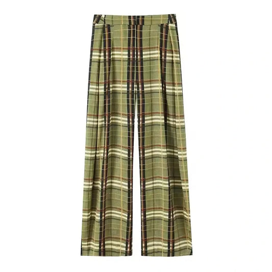 Pantalón para mujer - Pantalón Palazzo Tartán Oliva