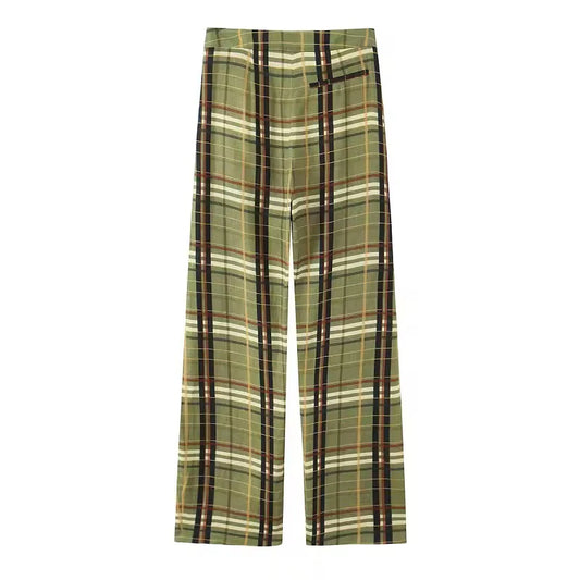 Pantalón para mujer - Pantalón Palazzo Tartán Oliva